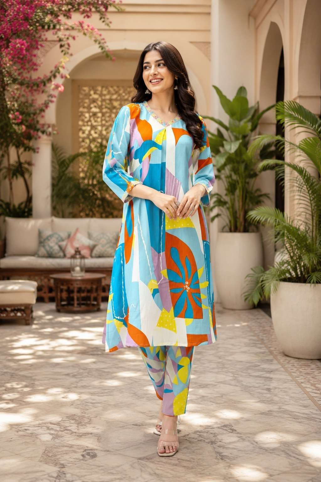 MULTI COLOUR ATTRACTIVE RAYON SLUB 2 PCS SET CORD SET WHOLESALER SHOP
